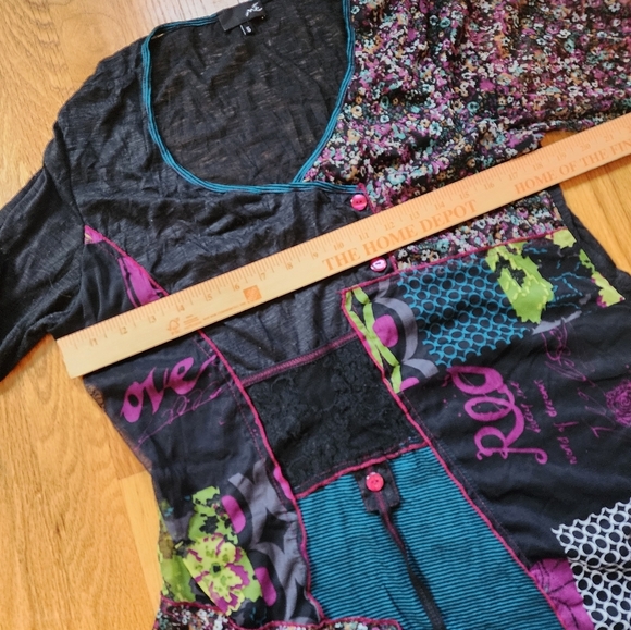 Me Paris Tunic Top Mesh Floral 3/4 Sleeve Artsy Avante Garde French Size 5 Boho - Picture 12 of 12